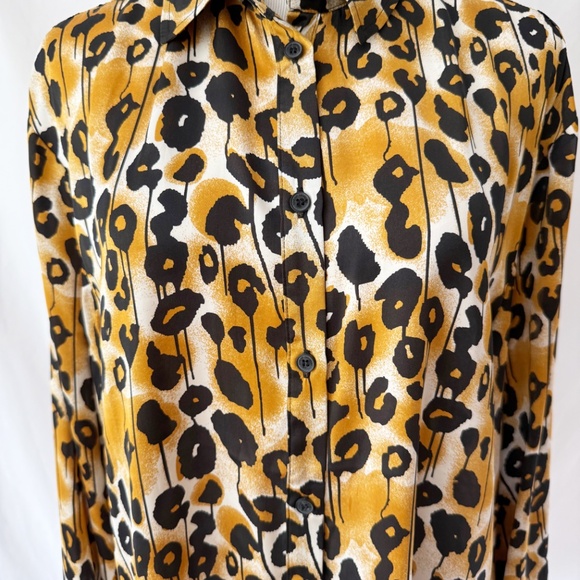 cheap monday leopard print blouse silky button-down medium - Picture 2 of 7